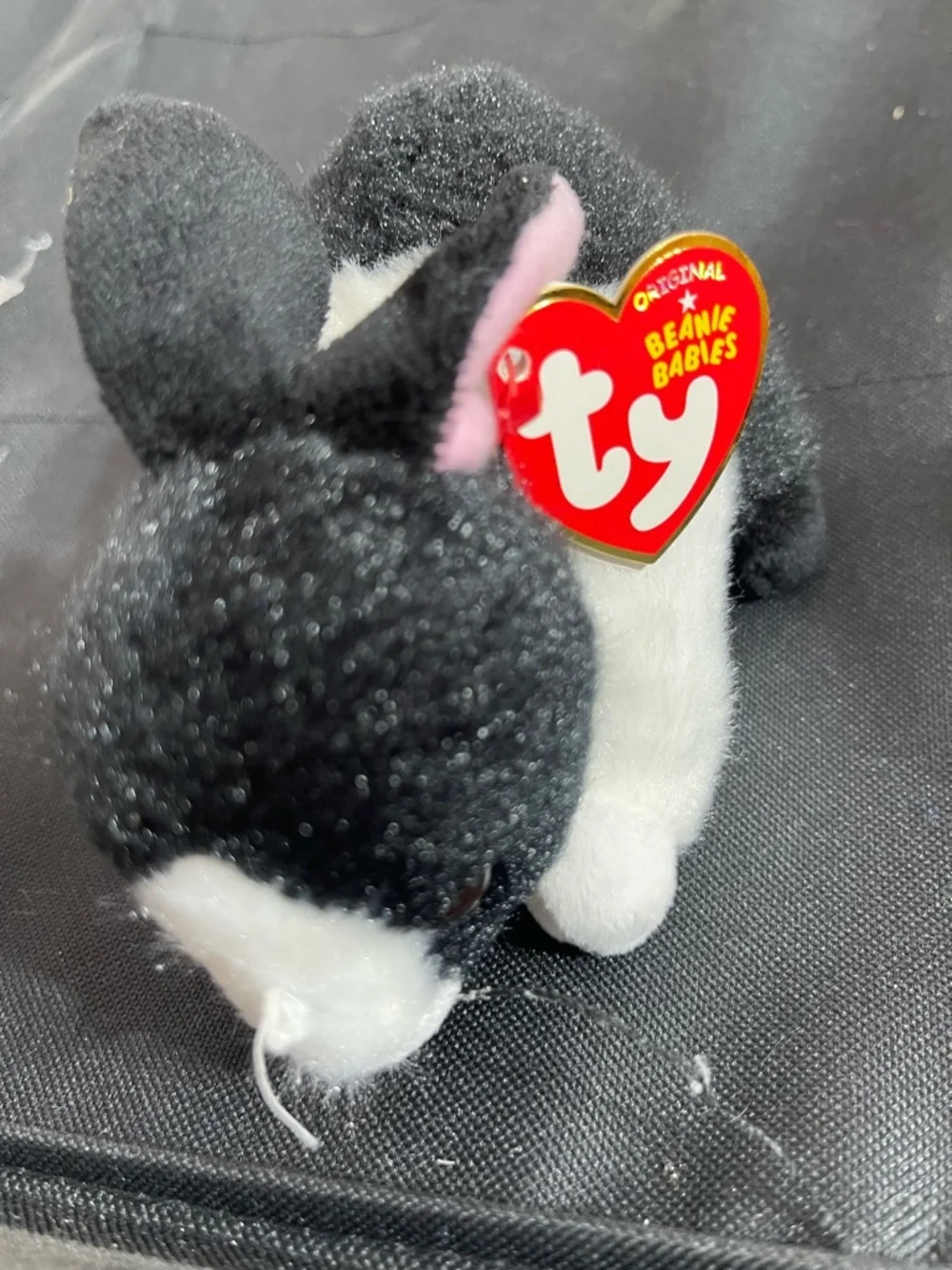 Ty Black and White Bunny Beanie with Pink Ear Accent